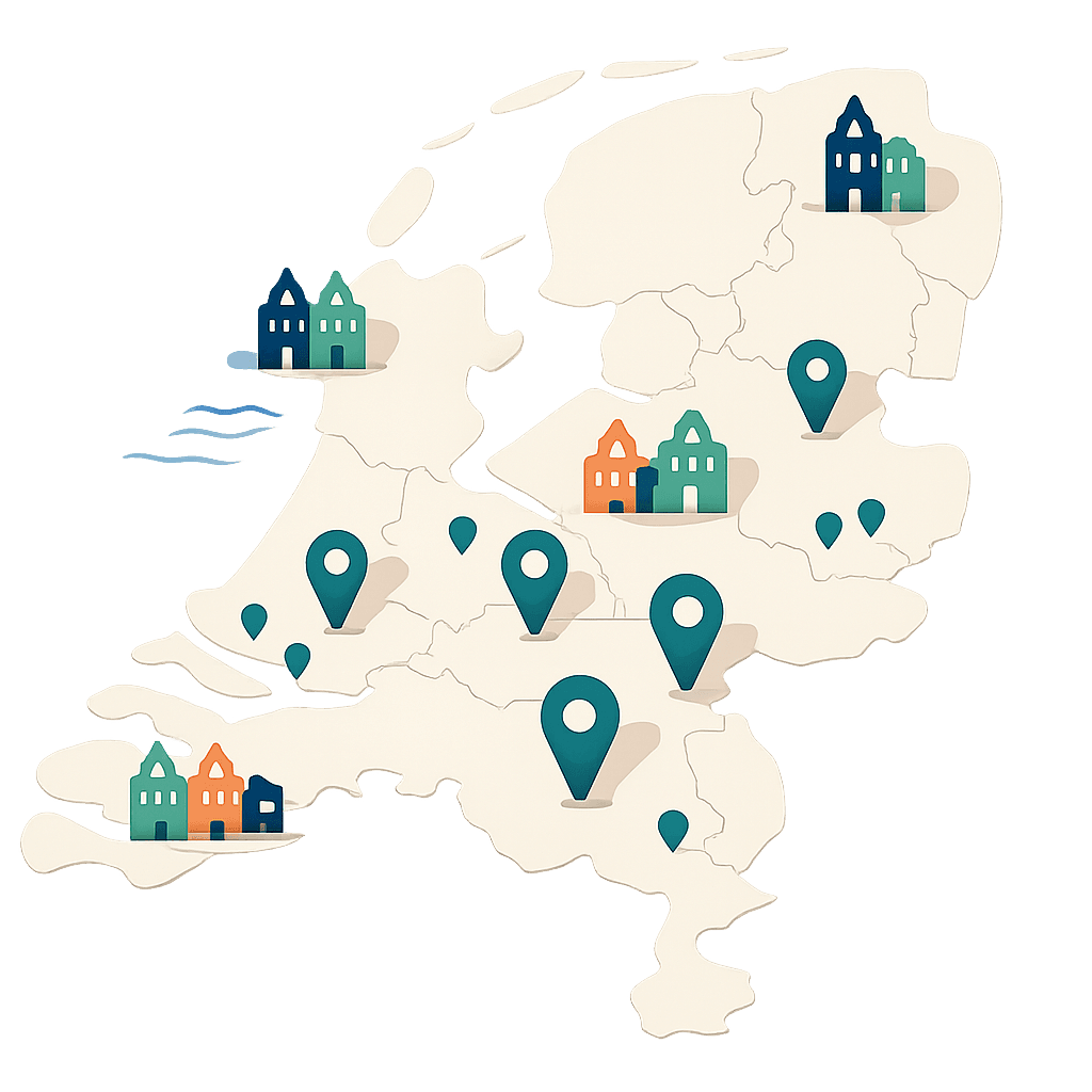 Kaart van Nederland met splitsingsmogelijkheden per gemeente